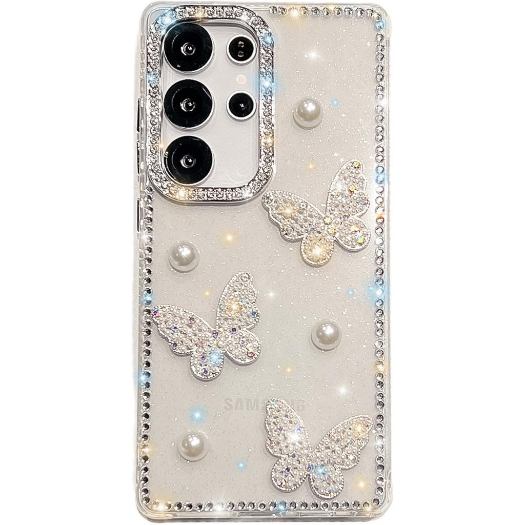 Glitter Pearl Butterfly Suitable for Samsung S25 Ultra Mobile Case Flash Diamond S24FE Luxury A56 Protection Case