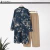 ZANZEA Lässiges zweiteiliges Anzug-Set für Damen mit langer Bluse und Hose im Print