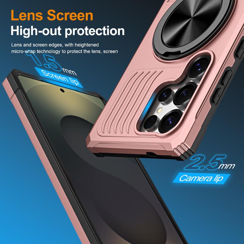 For Magsafe Magnetic 360 ° Rotating Metal Car Bracket Ring Luxury Armor Phone Case For Samsung S25 Ultra Edge S24 Ultra Plus A56