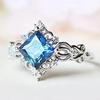 Bridal Wedding Love Water Drop Shining Design French Romantic Horse Eye Blue Zircon Ring Trendy  Elegant Jewelry