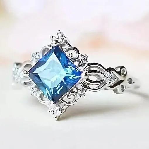 Bridal Wedding Love Water Drop Shining Design French Romantic Horse Eye Blue Zircon Ring Trendy Elegant Jewelry