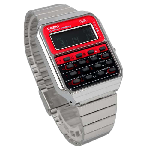 Casio CASIO Vintage Series Digital Watch with 8 Digit Calculation Function Heritage Colors CA-500WE-4B Unisex Metal Band Silver X Red Overseas Model