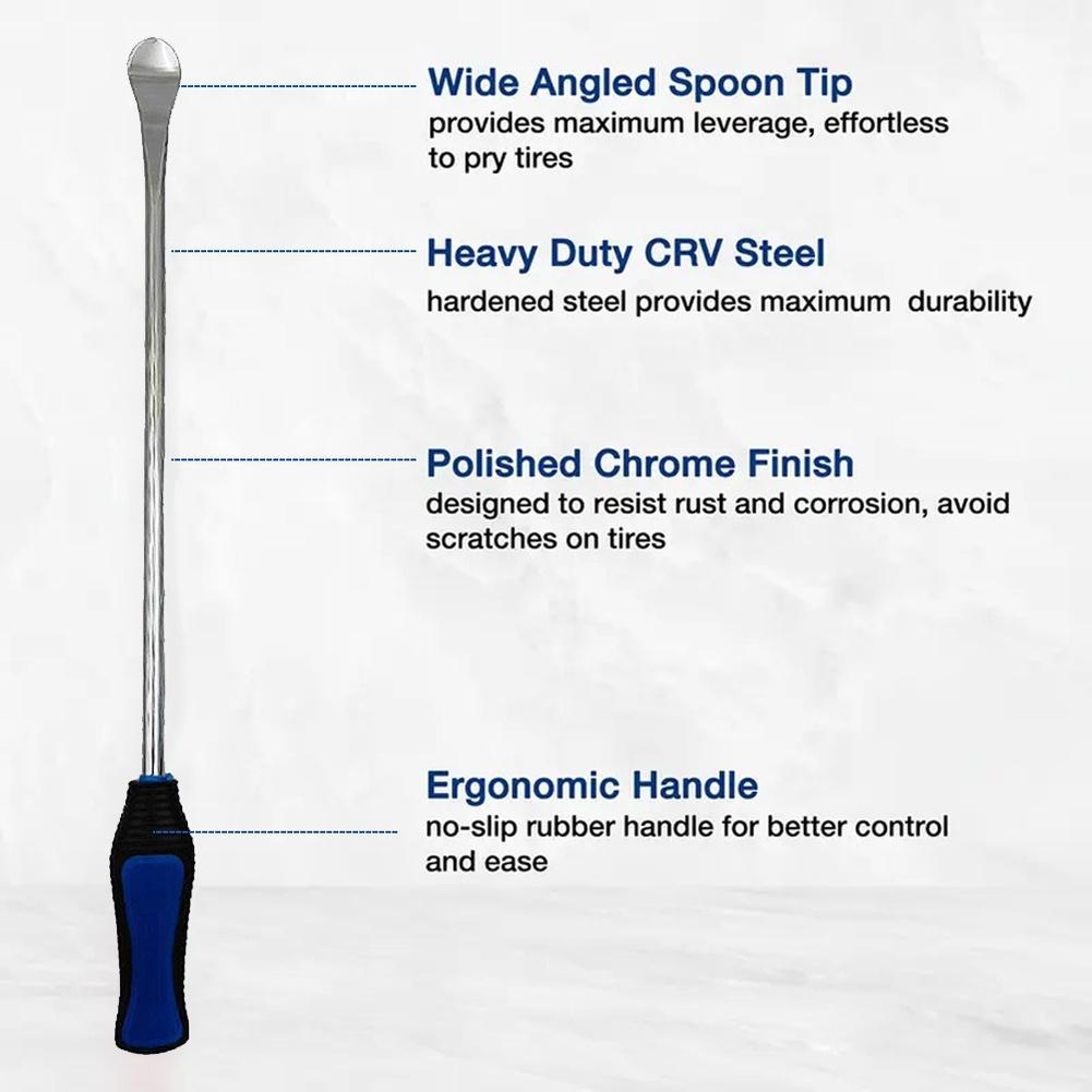 15 Inch Tire Change Kit with Heavy Duty Steel Tire Levers Valve Core Tool and Wide Angled Spoon Tip for Vehicle Use