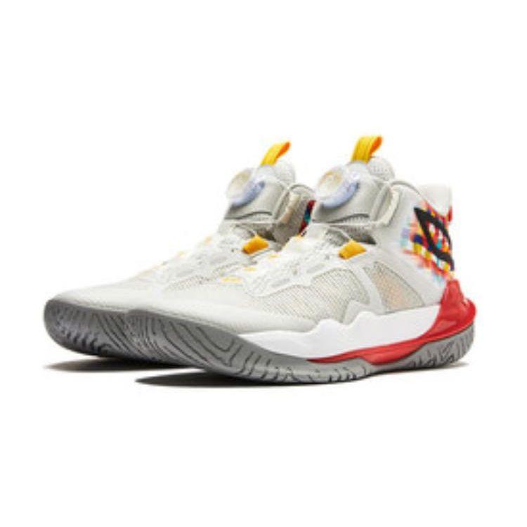 Li Ning Childrens Pioneer Team 3 V3 Comfortable Versatile Mid-Top Basketball Shoes Kids basketball shoes Red Gray YKBU038-5