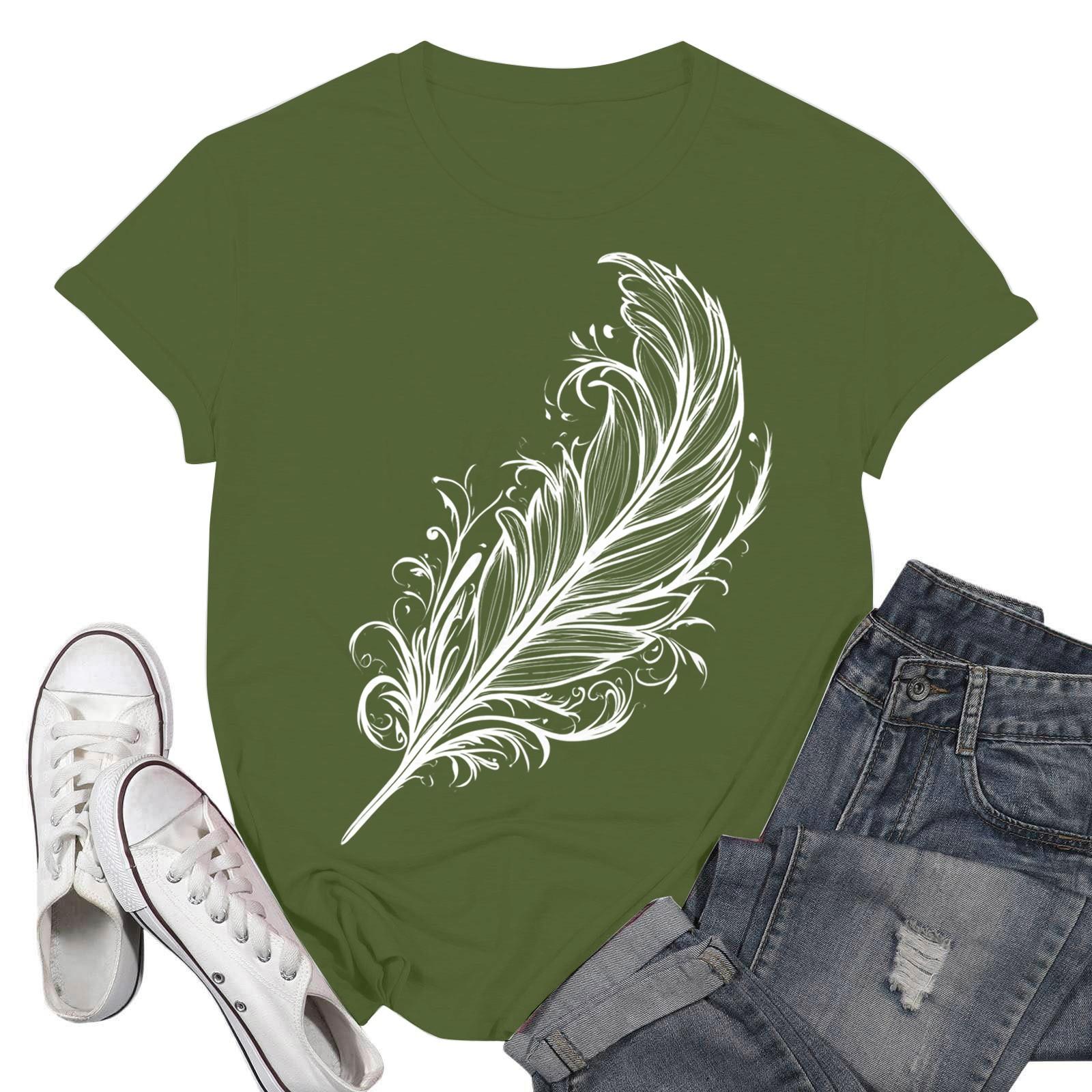 

Женские модные повседневные пуловеры с короткими рукавами и круглым вырезом с принтом L армия зеленый