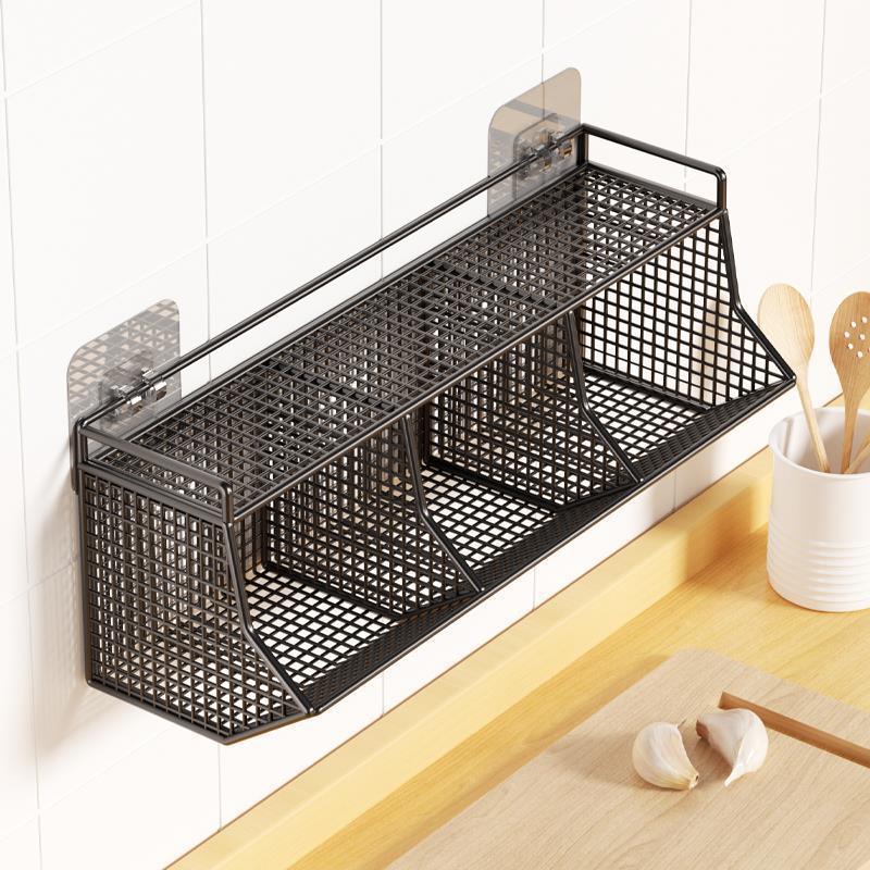 Wall-Mounted Scallion, Ginger & Garlic Storage Basket and Seasoning Box