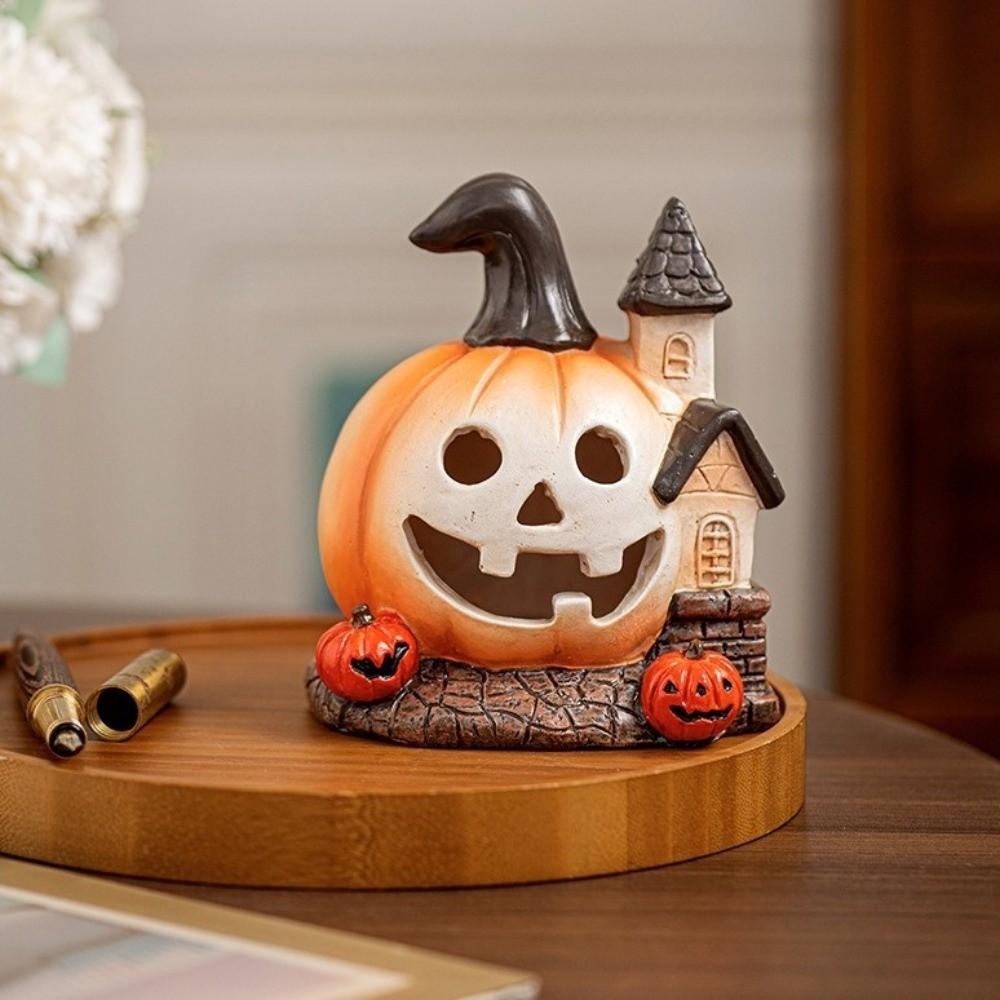 Resin Halloween Pumpkin House Scary Haunted House Ornaments Pumpkin Sculpture  Festival Decor