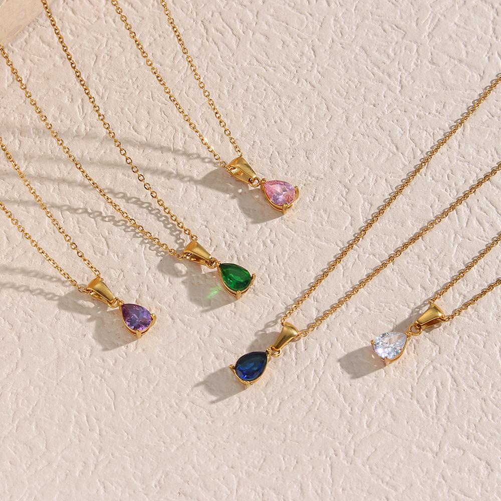 Fashion Water Drop Necklace Trendy Zircon Necklace Pendant Stainless Steel 18k Gold Plated Necklace