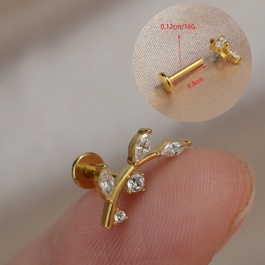 1PC Titanium Stainless Steel Earrings Tiny Butterfly Leaf Flat Rook Lobe Cartilage Snug Helix Couch Tragus Labre Piercing 16G