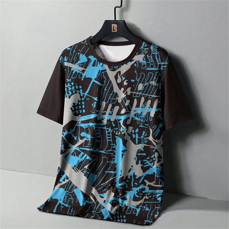 Herren Mode Gestreiftes 3D Gedrucktes T-Shirt, Sommer Outdoor Bequemes Laufshirt, Personalisiertes Lässiges Kurzarm Sportshirt