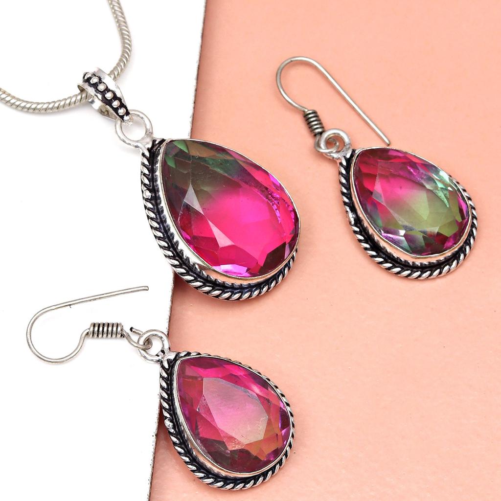 Bio-Tourmaline Quartz Jewelry Set 18-20'' Handmade For Womens Unisex New