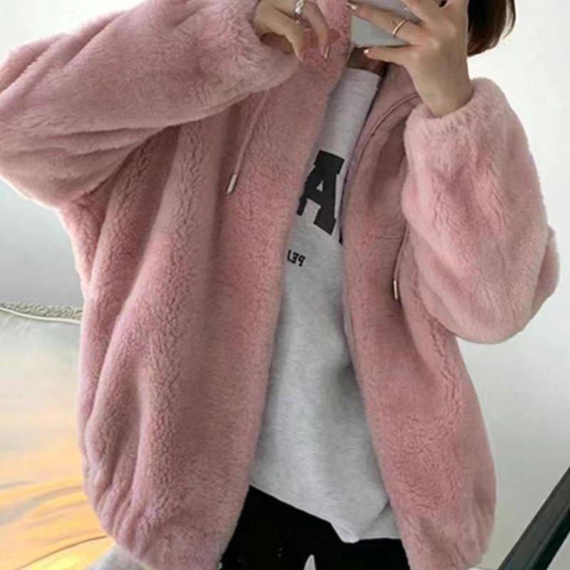 2024 Autumn/Winter Korean Style Women's Plus Size Velvet Fleece Jacket - Double-Sided Plush, Loose Fit, Casual Fashion Outerwear