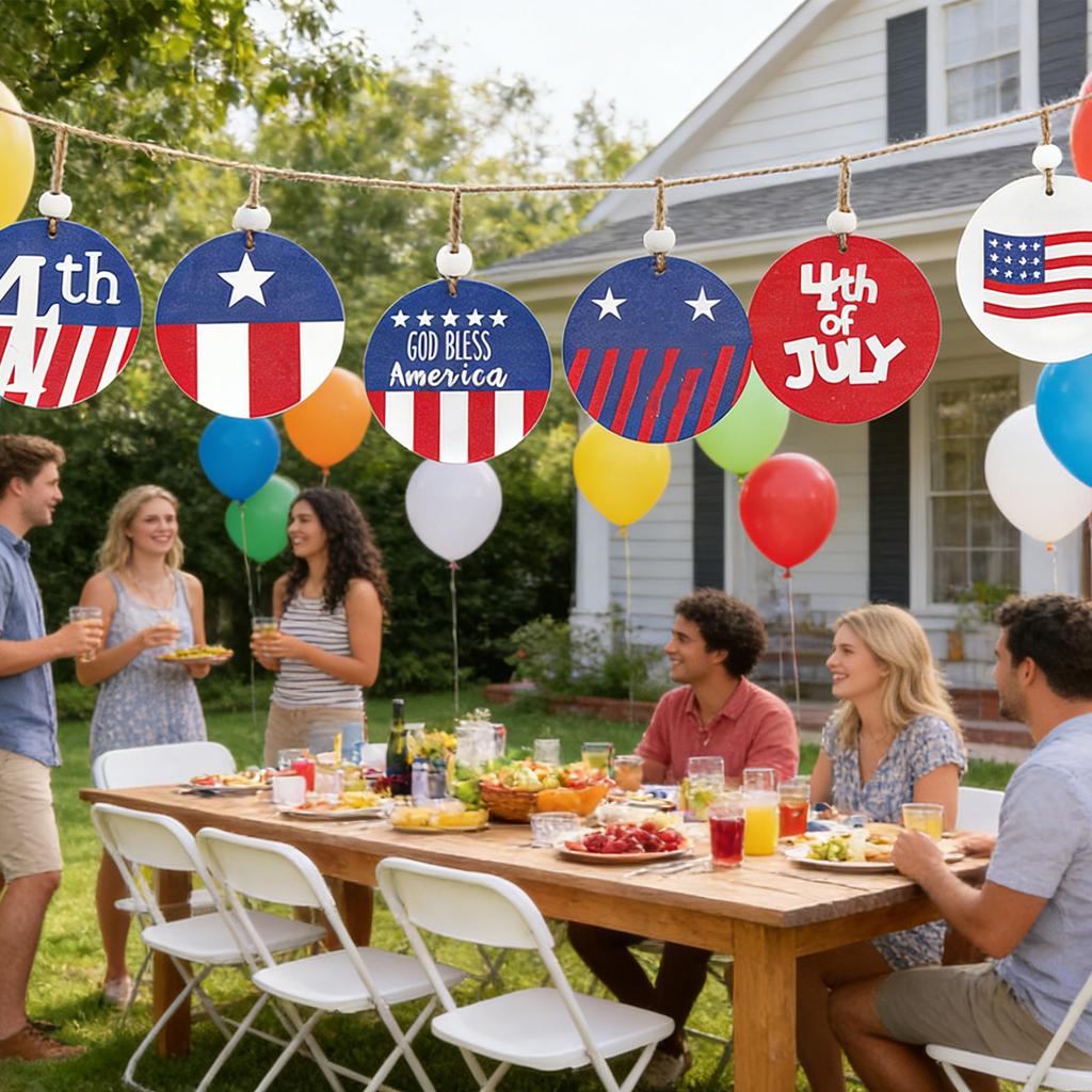 Independence Day Decorations: 6 American Flags, Wooden Plaques, Independence Day Parties, Election Decorations