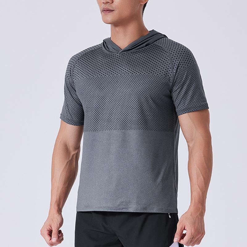 

Мужская дышащая быстросохнущая спортивная футболка с капюшоном облегающего кроя 5XL темно-серого