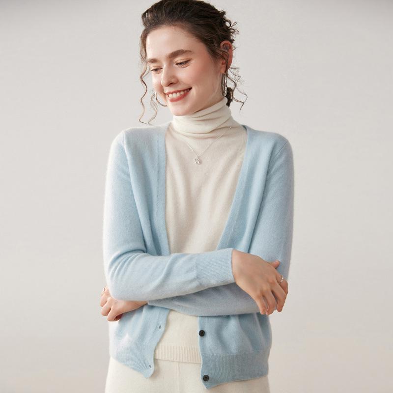 Women's French Style Cashmere Sweater with Layered Collar - Soft, Loose, and Versatile Knit Cardigan