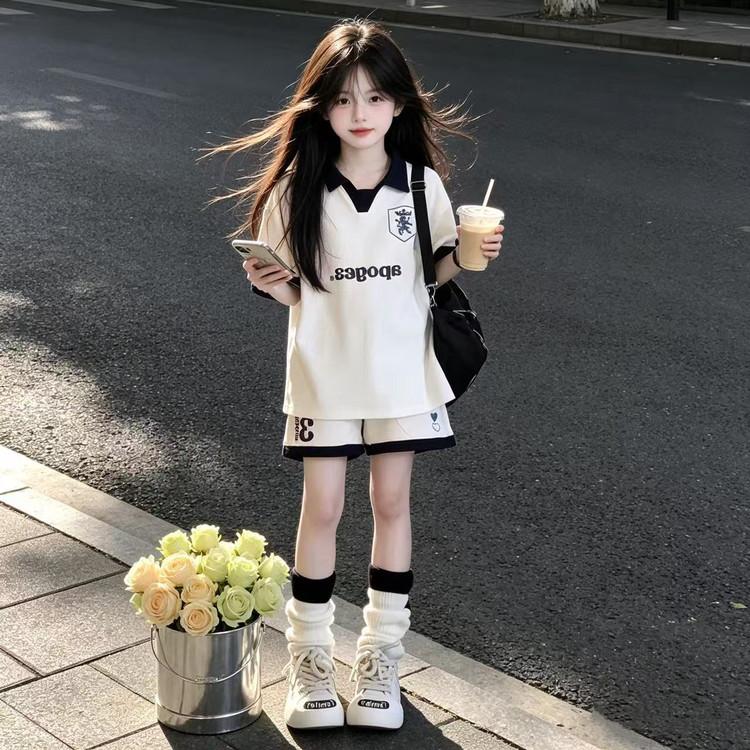 Girls' Super Beautiful Set 2026 Summer New Style Children's Sports Short-sleeved Shorts Casual Two-piece Set