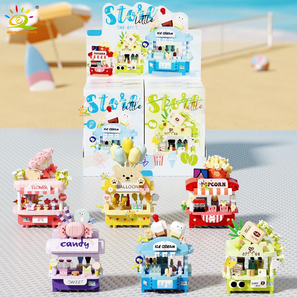 Cute MOC Dessert Street Shop Model Micro Building Block Flower Model Mini Brick Toy for Children Desk Home Decoration