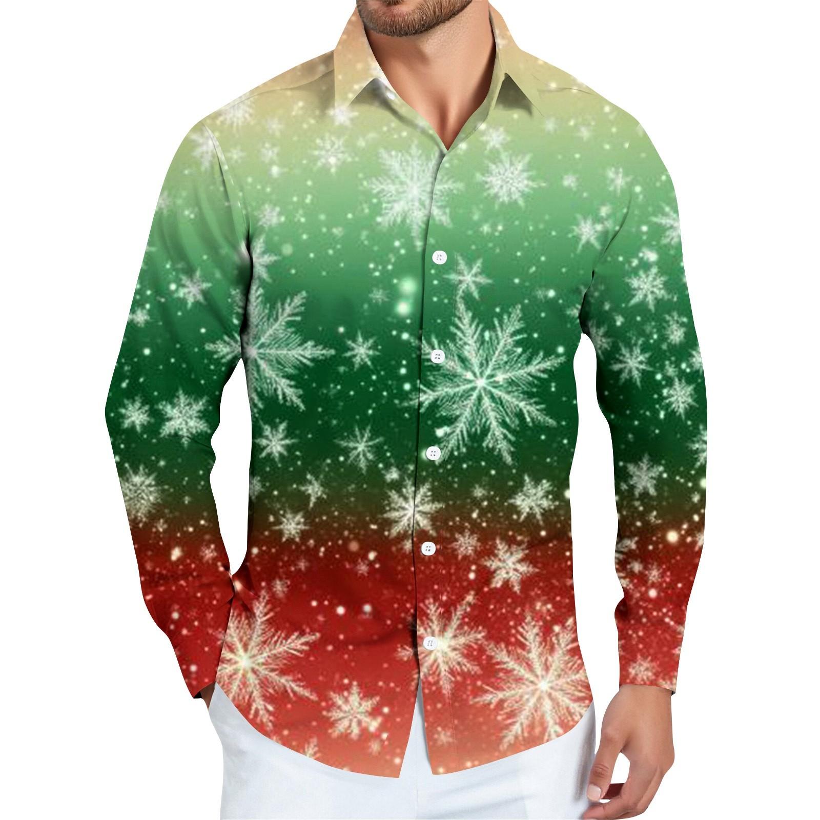 

Men s Christmas Shirt Christmas Print Long Sleeve Button Shirt L армія зелений колір