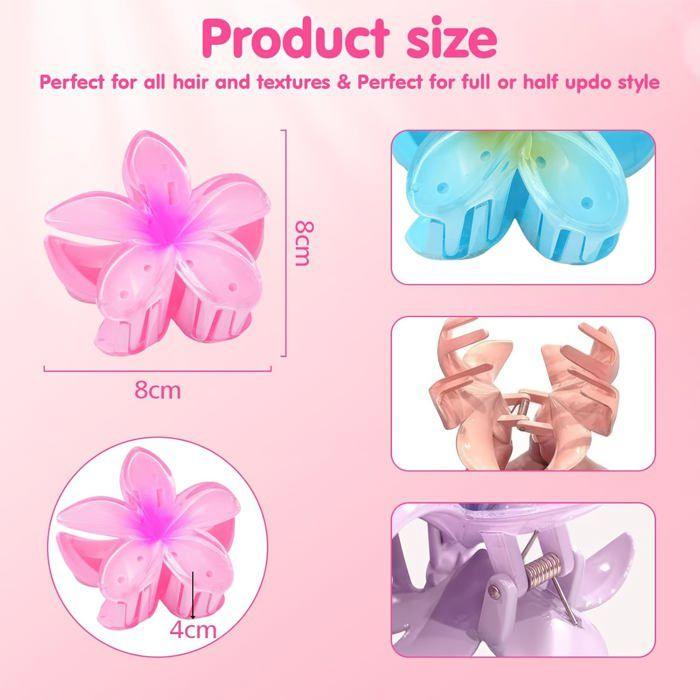 Pince Cheveux Fleur,6 Pièces Pince a Cheveux Fleur AntidéRapante Pince Cheveux Fleur Hawaienne Grandes Pince Fleurs Cheveux Plumeria