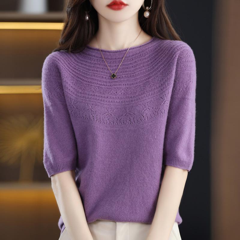 Women Knit T-shirt 100% Wool MODERN NEW SAGA Summer Knitted Shirt Short Sleeve Tees O-neck Pullover Knit Tops