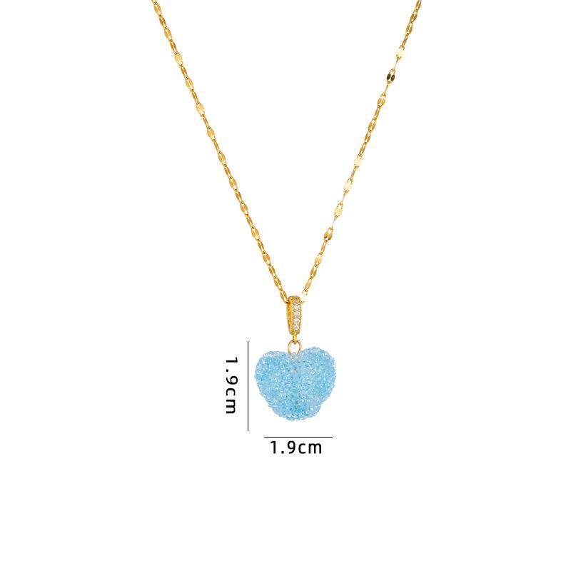 Bling Colorful Rhinestone Love Heart Pendant Necklace Fashion Hip Hop Stainless Steel Chain Jewelry Gifts for Women Teen Girls