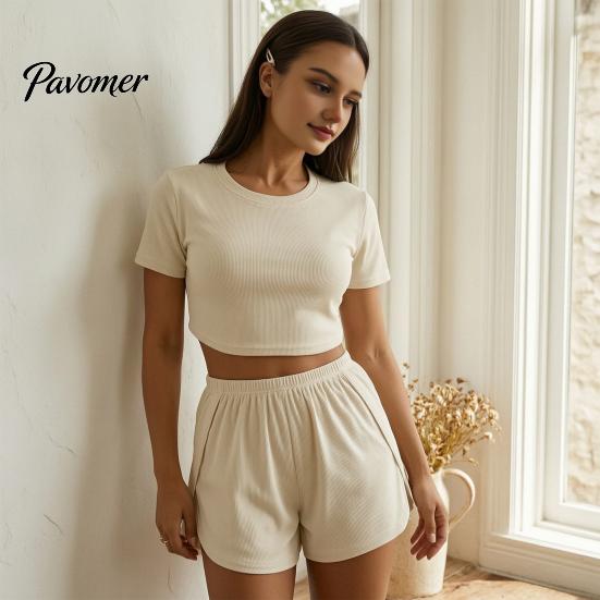 Women Pajamas Set Women's 2 Piece Pajama Sets, Soft Short Sleeve Top Sexy And Shorts Sleepwear, Summer Crew Neck Pjs Lounge Two-piece