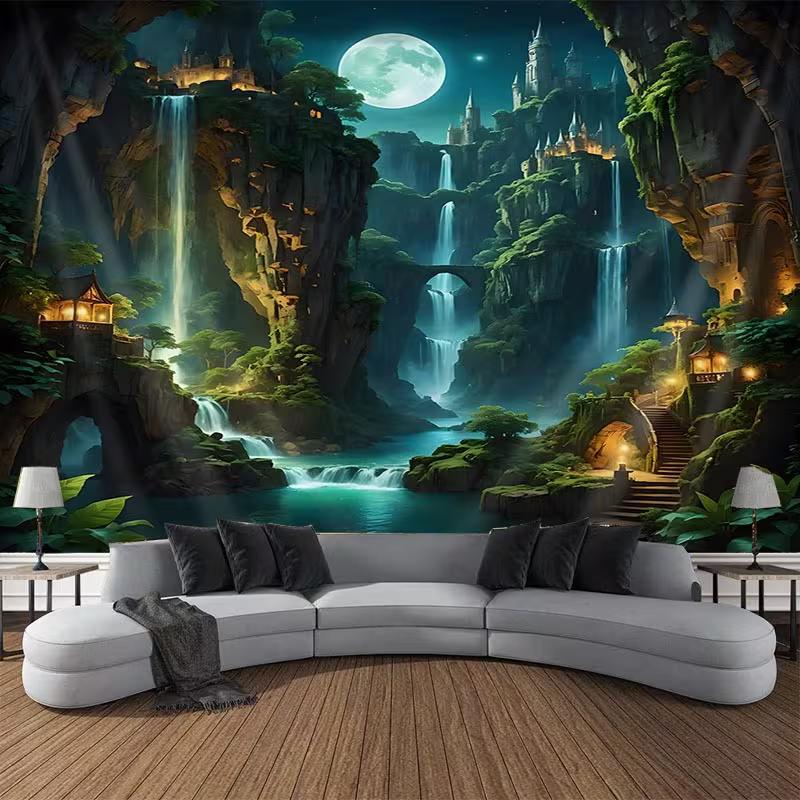 2D Enchanted Castle Tapestry for Bedroom Living Room Fantasy Decor