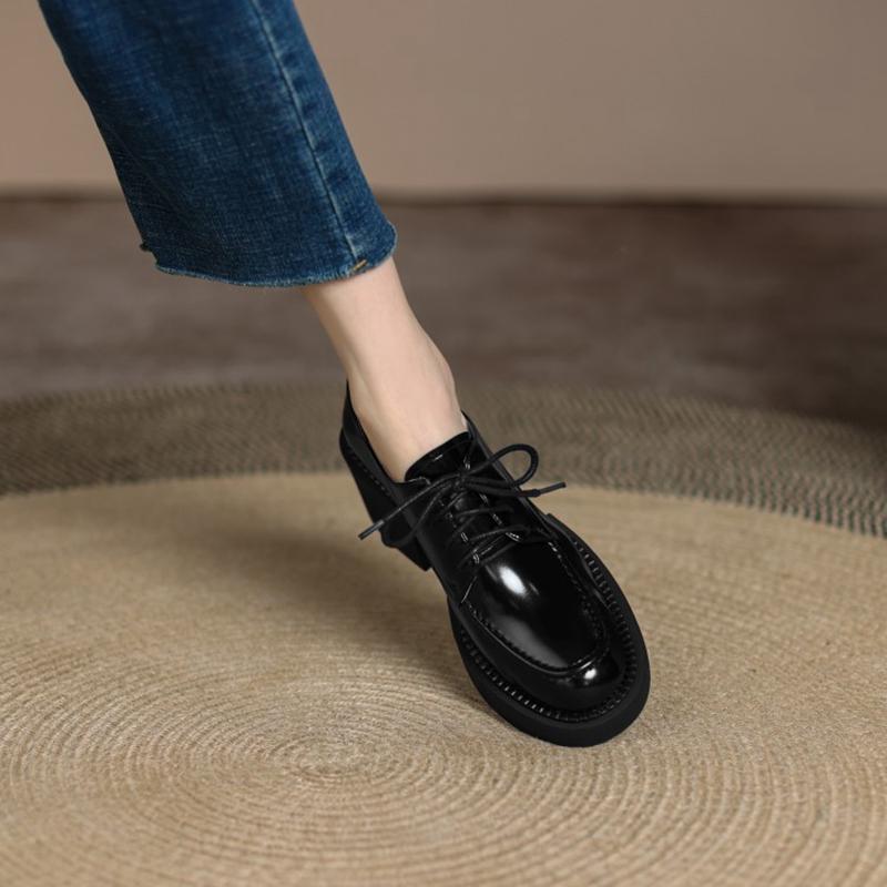 Fashion NEW Spring/Autumn Women Pumps Split Leather Shoes for Women Round Toe Chunky Heel Shoes Comfortable Lace-up Platform Daily Shoes
