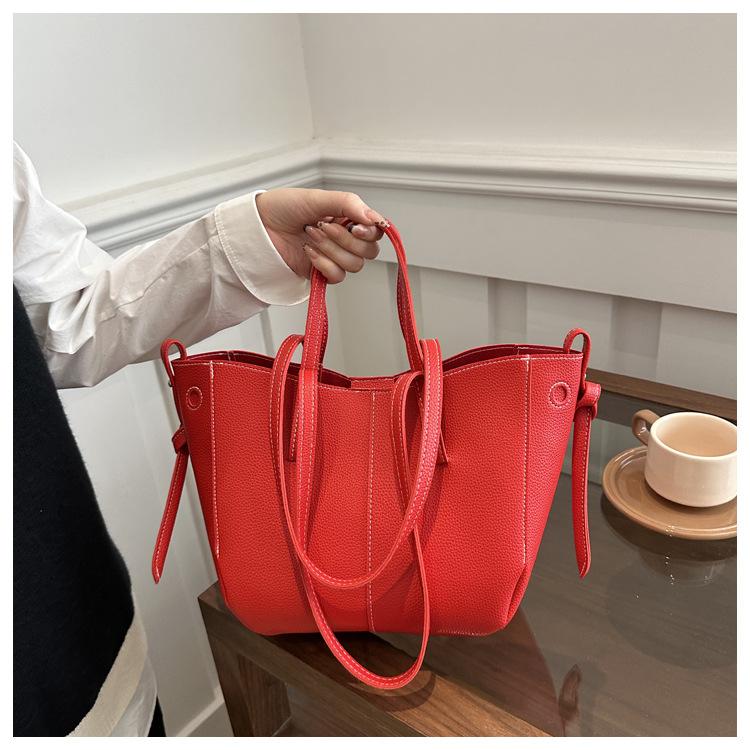 Chic Korean Style Faux Leather Tote Bag for Women, Spacious Structured Shoulder Handbag, Casual Commute Work Bag KTB
