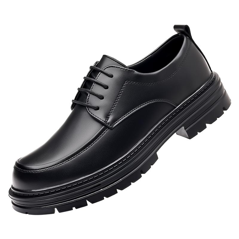 

Мужские деловые кожаные туфли. Минималистичный и универсальный дизайн. Повседневные мужские туфли для офиса, отдыха на природе, на толстой подошве. 44 чёрный