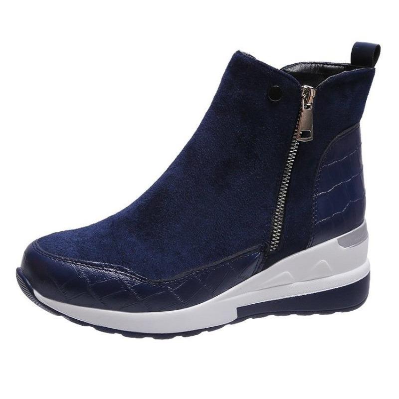 Women Wedge Snow Boots Fashion Autumn Winter Zipper Warm Plush Solid Platforms Korean Casual Short Ankle BootsCotten Shoes