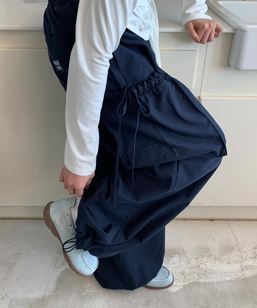 RONRON Ribbon String Wide Cargo Pants Navy
