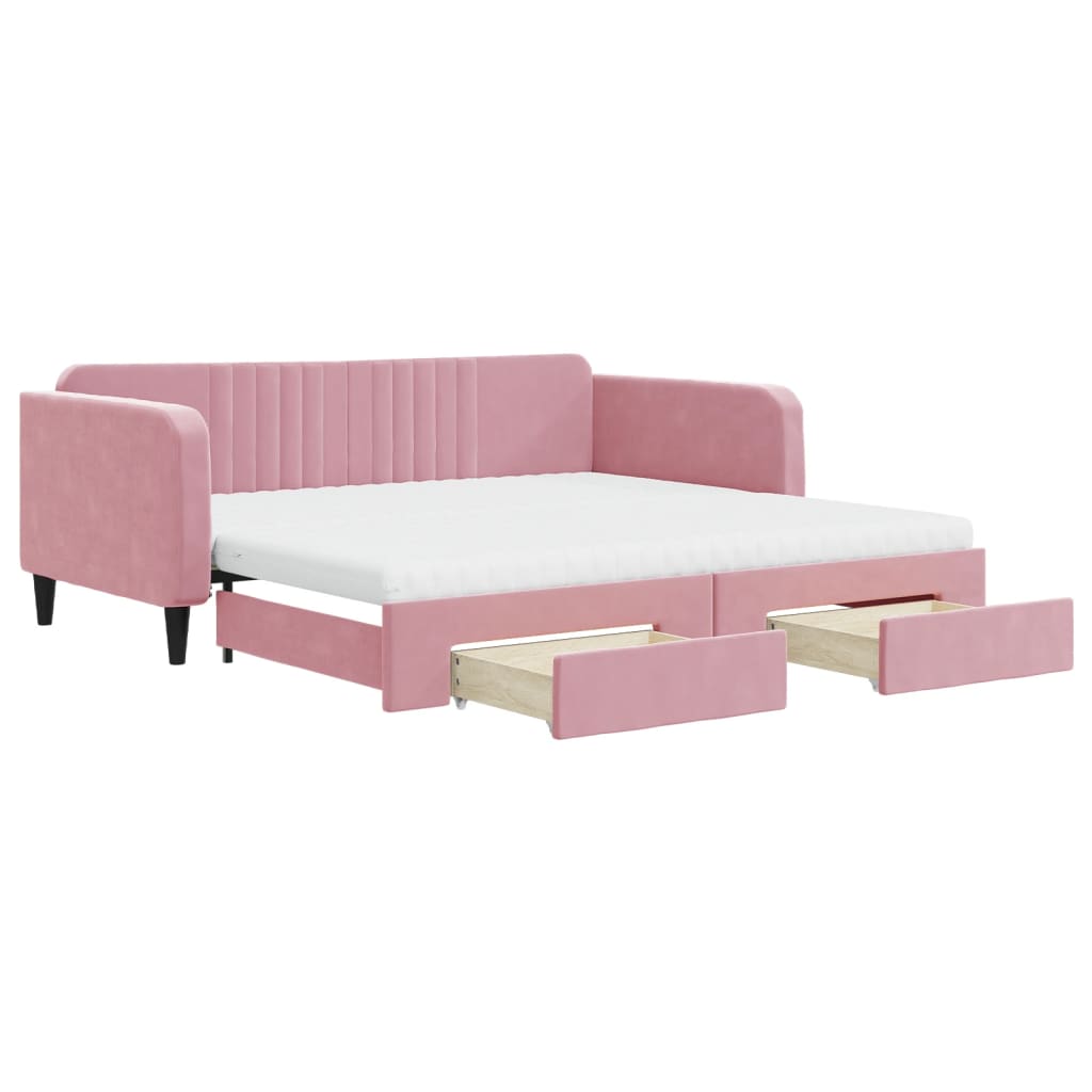Extendable Daybed with Drawers Pink 100x200 cm Velvet