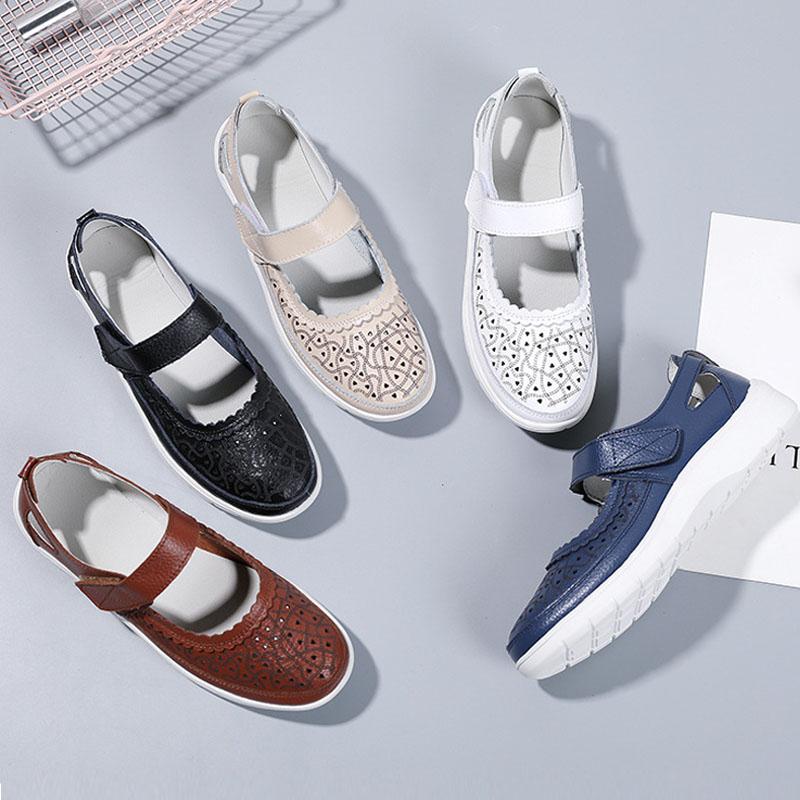 Female Sandals 2025 New Summer Breathable Sandals Women Genuine Leather Cutout Flat Platform Casual Shoes Size 42 WSH4372