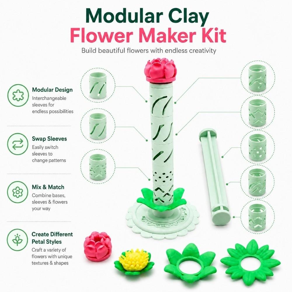 3D Printed Polymer Clay Flower Shaper Reusable DIY Clay Floral Mold Tool Modeling Clay