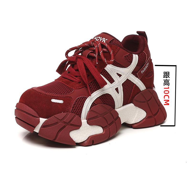 Autumn new mesh breathable casual shoes small height increase women's shoes retro platform shoes women's