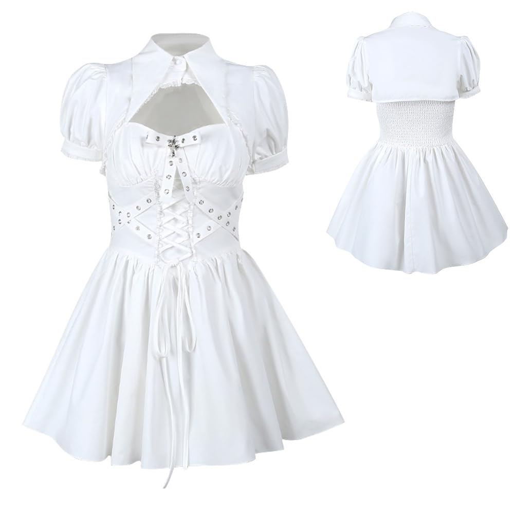 Gothic Lolita Black and Mini Gothic Perfect for Live and Stage Sweet Princess Harajuku Size S [FULINE] Dress, White, Skirt, Sexy, Sleeveless, Cute,