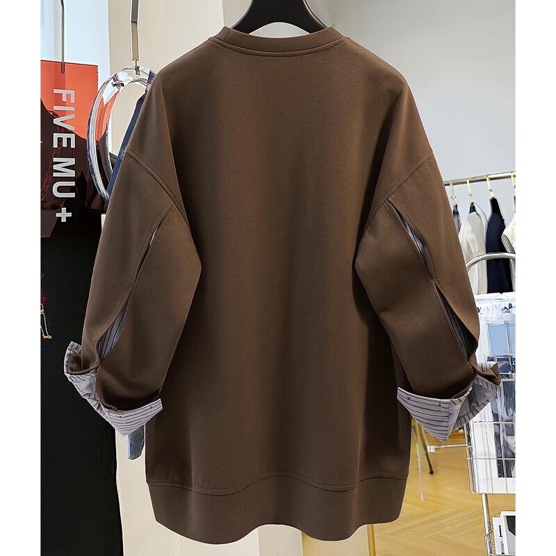 Women's Faux Two-Piece Spliced Round Neck Loose Sweatshirt