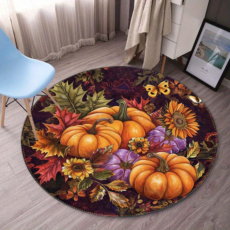 

Autumn Pumpkin Harvest Round Rug Fall Season Leaves Sunflower Decor Orange Purple Thanksgiving Floor Mat Crystal velvet carpet 120cm