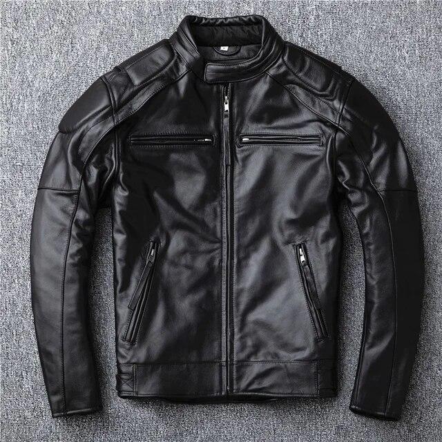 Vera pelle 100% S per uomo Vera pelle bovina strato superiore Uomo Autunno Inverno Taglie forti Giacca da motociclista da uomo