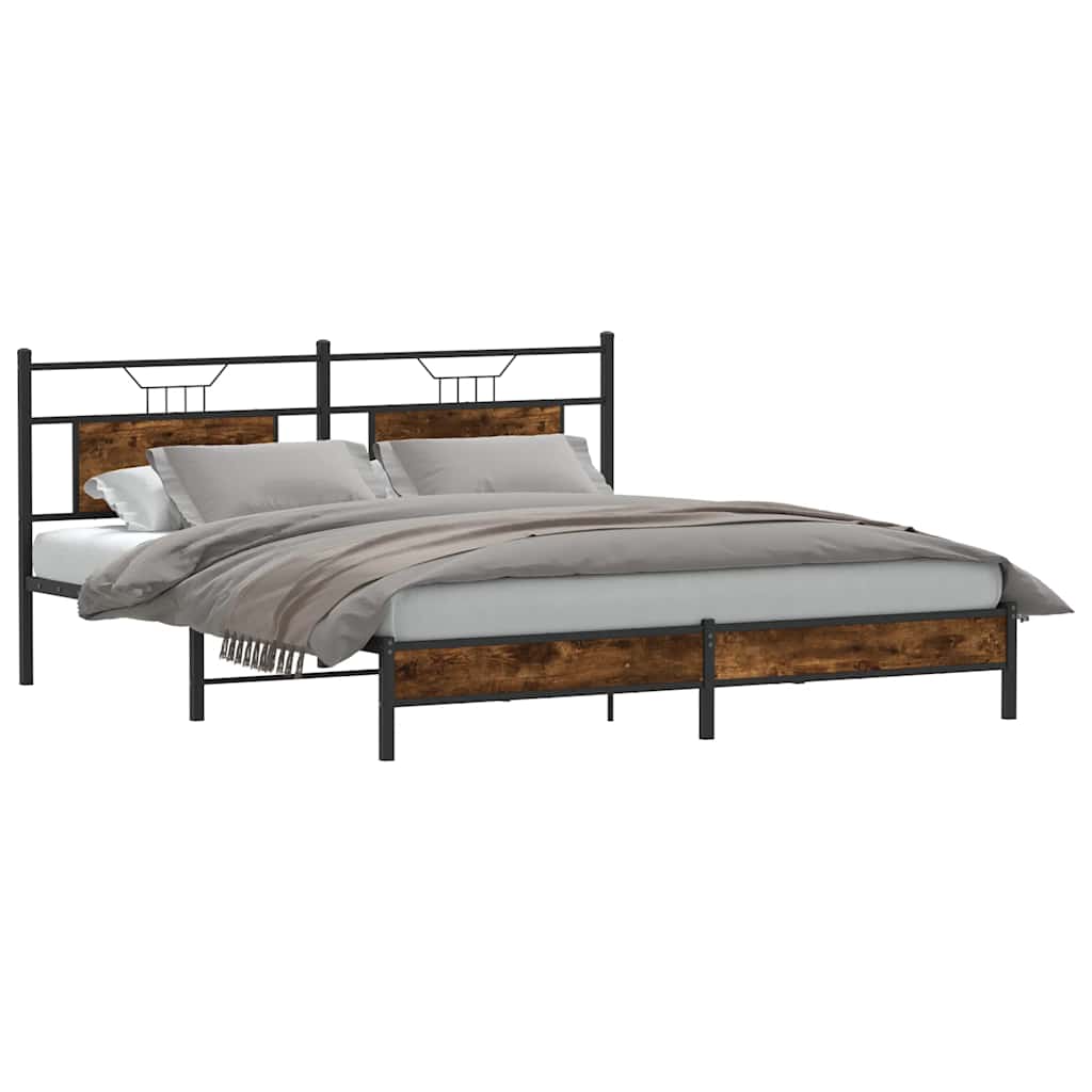 Bed Frame Without Mattress Smoked Oak Finish 183 X 203 Cm Engineered Wood
