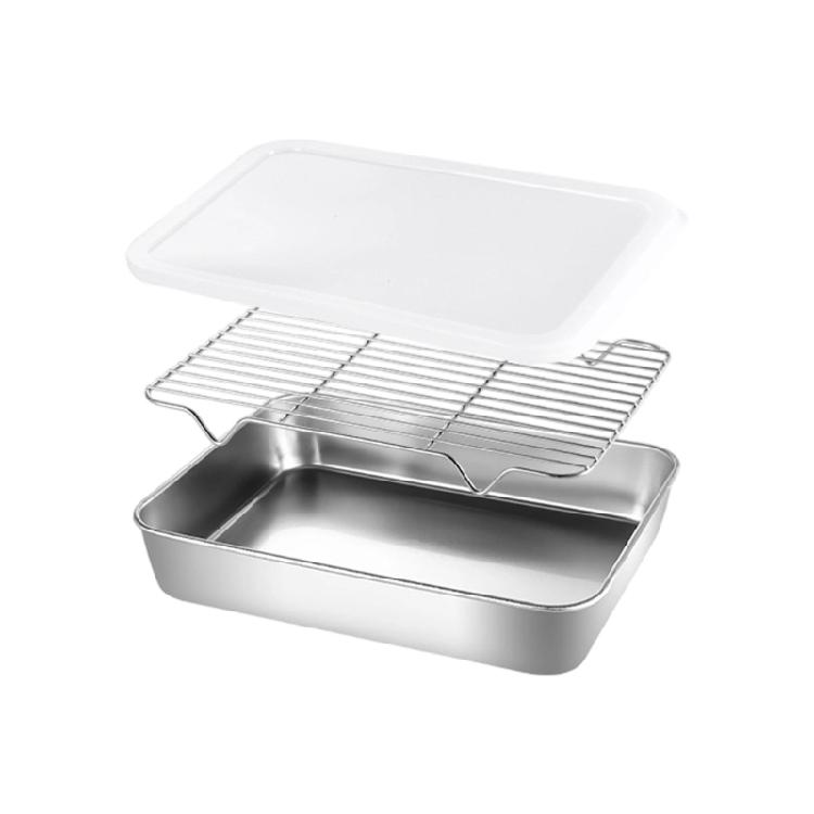 

Stainless Steel Baking Pan with Lid Kitchen Food Pan BBQ Pan Plate Oven Rack Grilling Tool For Oven Refrigerator Storage