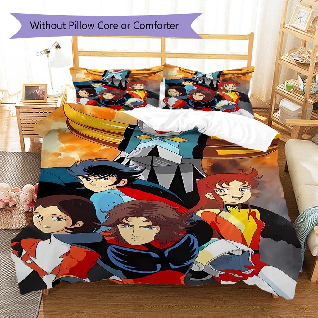 GrendizerUFO Pattern Bedding Quilt Set Quilt Cover Pillowcase Home Decoration Birthday Gift (1 * duvet cover + 2 * pillowcase, without core)