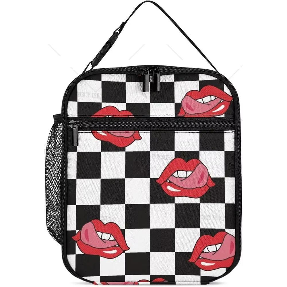 Black and White Printed China Zodiac Lunch Box, Reusable Spacious Lunch Bag for Women Men Insulated Bag Tote for Work Picnic