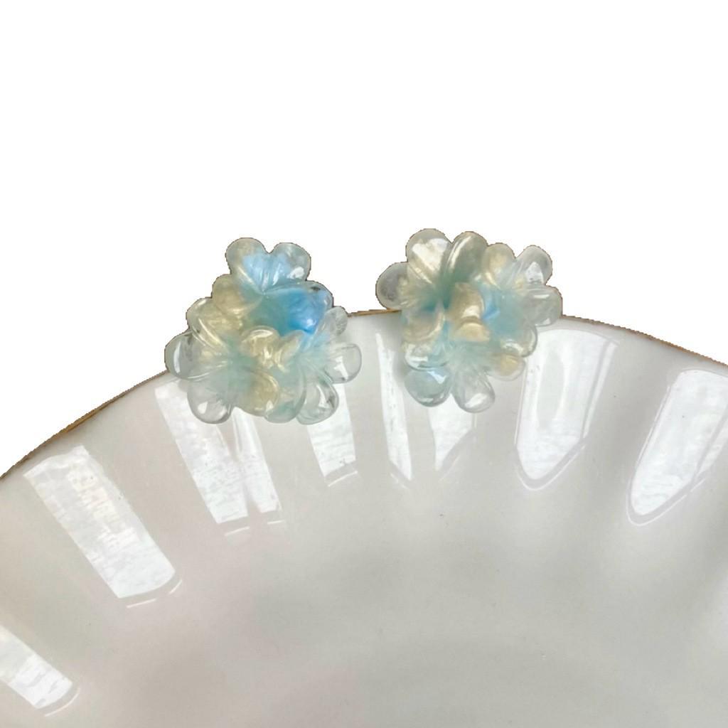 Blue Flower Stud Earrings - Summer Seaside Resort Style Ear Accessories