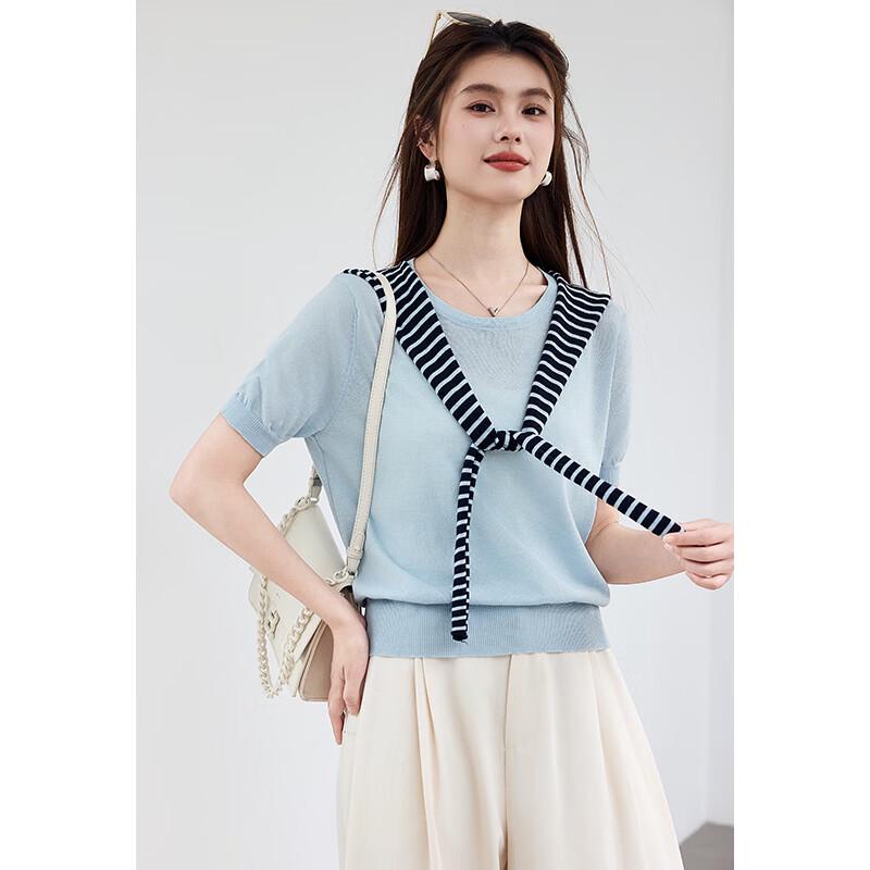 VICTORIA&VERA Women's Striped Faux Two-Piece Knit Top