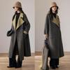 VICTORIA&VERA Women's Colorblock Long Wool Coat
