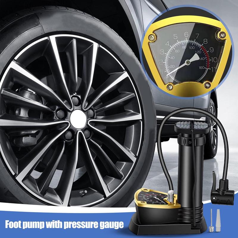 Bike Foot Pump Lightweight Car Foot Pump With Pressure Gauge Portable Bike Tire Compressor For Electric Pickup Automotive Sedan