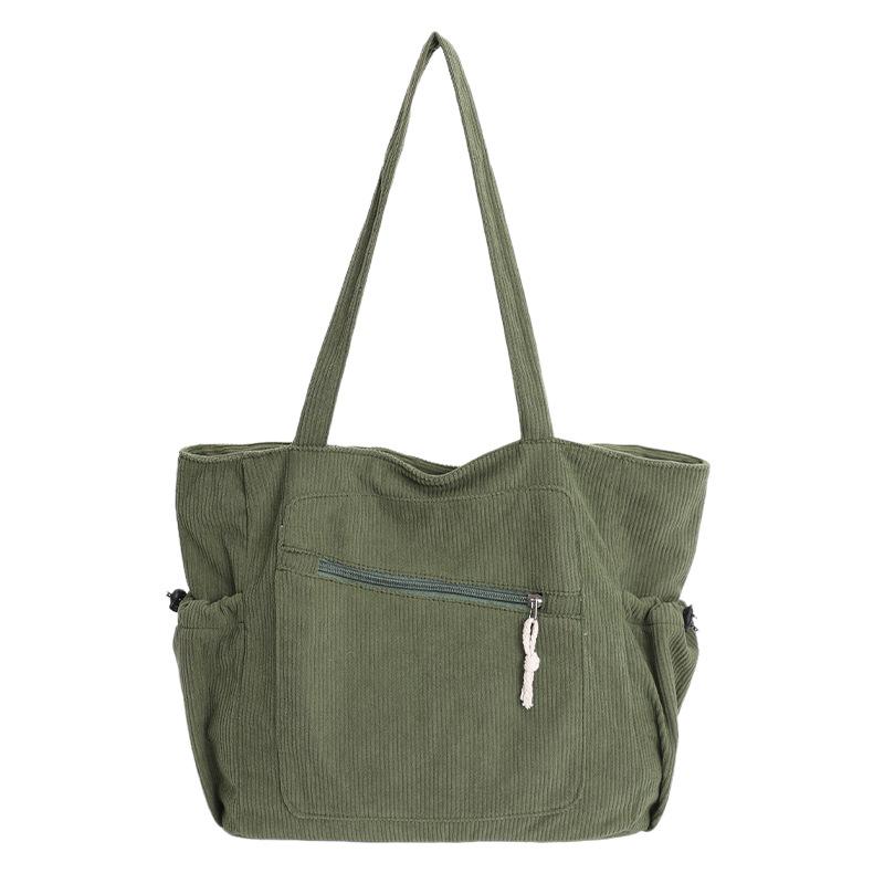 Solid color corduroy bag women's large capacity commuter tote bag with zipper lazy style simple velvet shoulder bag