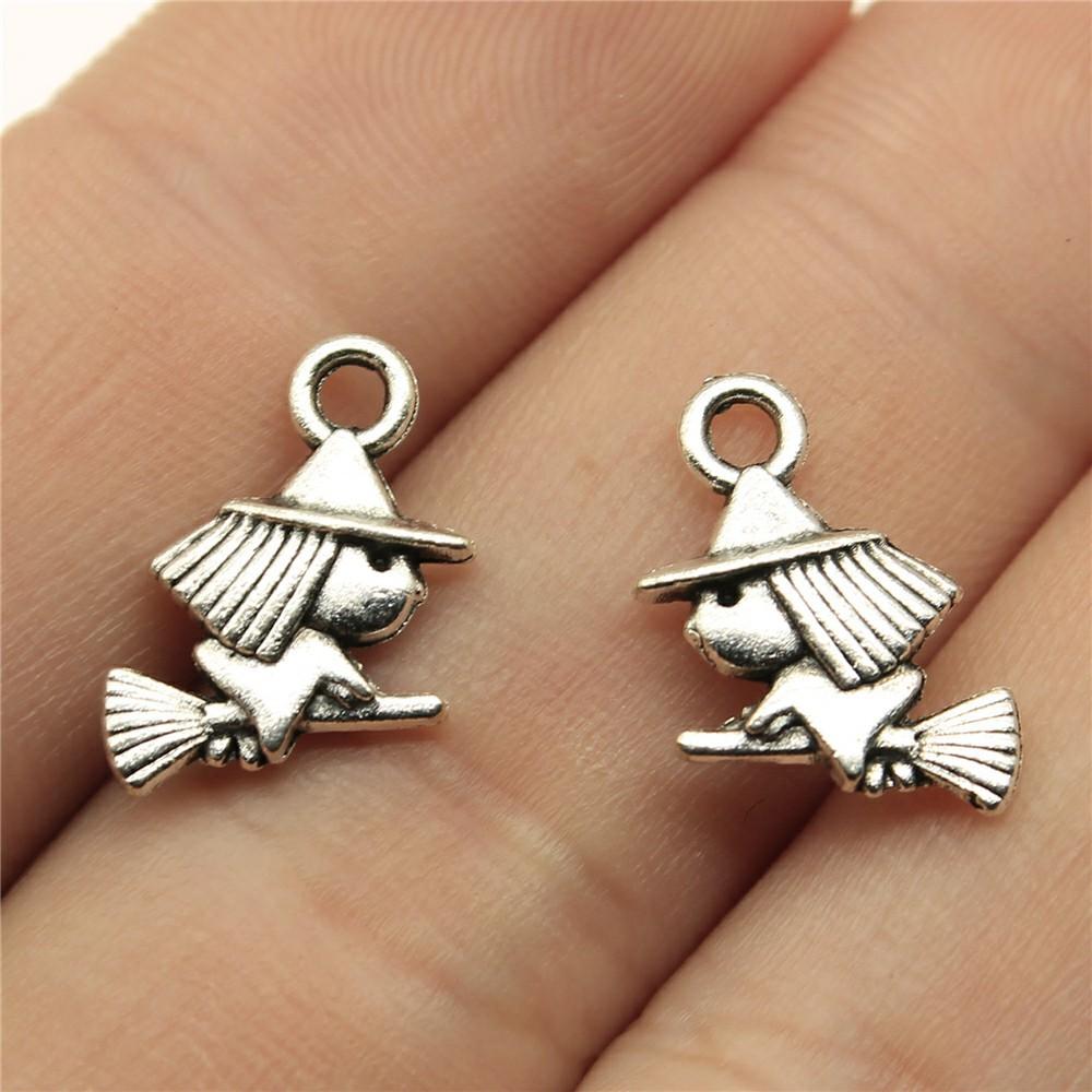 20 pièces Halloween Sorcière Sorcier Bronze Antique Argent Couleur Pendentifs Apprêts DIY Bijoux Tibétains